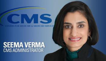 Image of Seema Verma with blue background and CMS logo