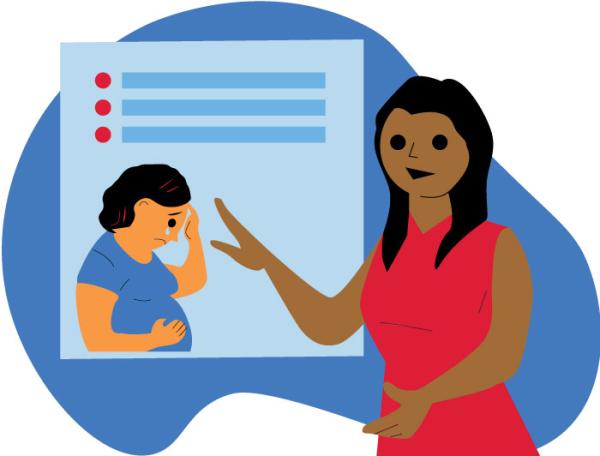 illustration of a woman giving a presentation via slide deck
