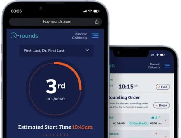 Q-rounds app display on mobile phone