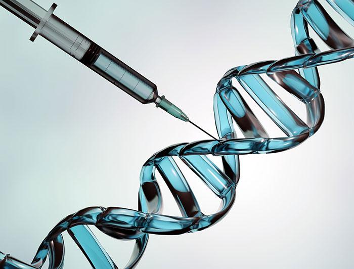 Stock concept image of a needle injecting a double helix