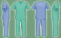 4 Keys to Combat Health Care Workforce Shortages. Empty sets of blue and green scrubs shown in right profile, front, back, and left profile represent open clinical positions at hospitals and health care systems experiencing workforce shortages.