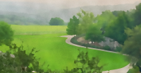 Register Now for the 2026 AHA Rural Health Care Leadership Conference. A watercolor of a rural American landscape.