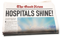 Good News about Hospitals. A newspaper name The Good News with the headline "Hospitals Shine!"